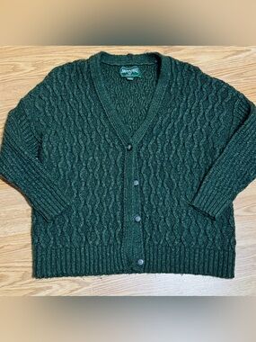 American Eagle Forest Green Cable Knit Cardigan Sweater, Cottagecore, small